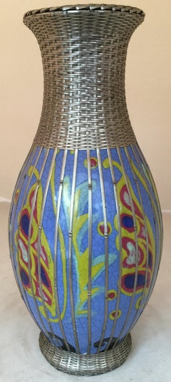 Ceramic with silver basketweave , Art Nouveau, Japanese