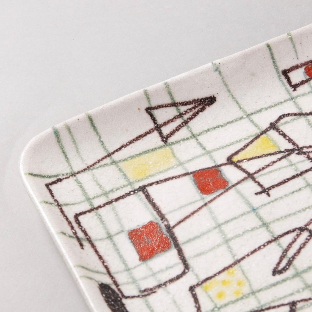 Mid-20th Century Ceramic Freeform Plate by Guido Gambone Abstract Hand Painted Decor For Sale