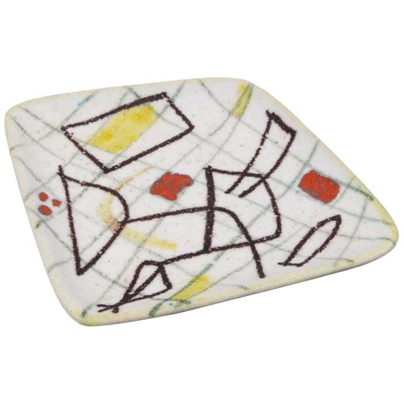 Ceramic Freeform Plate by Guido Gambone Abstract Hand Painted Decor