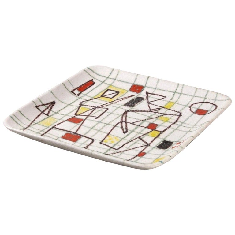 Ceramic Freeform Plate by Guido Gambone Abstract Hand Painted Decor For Sale