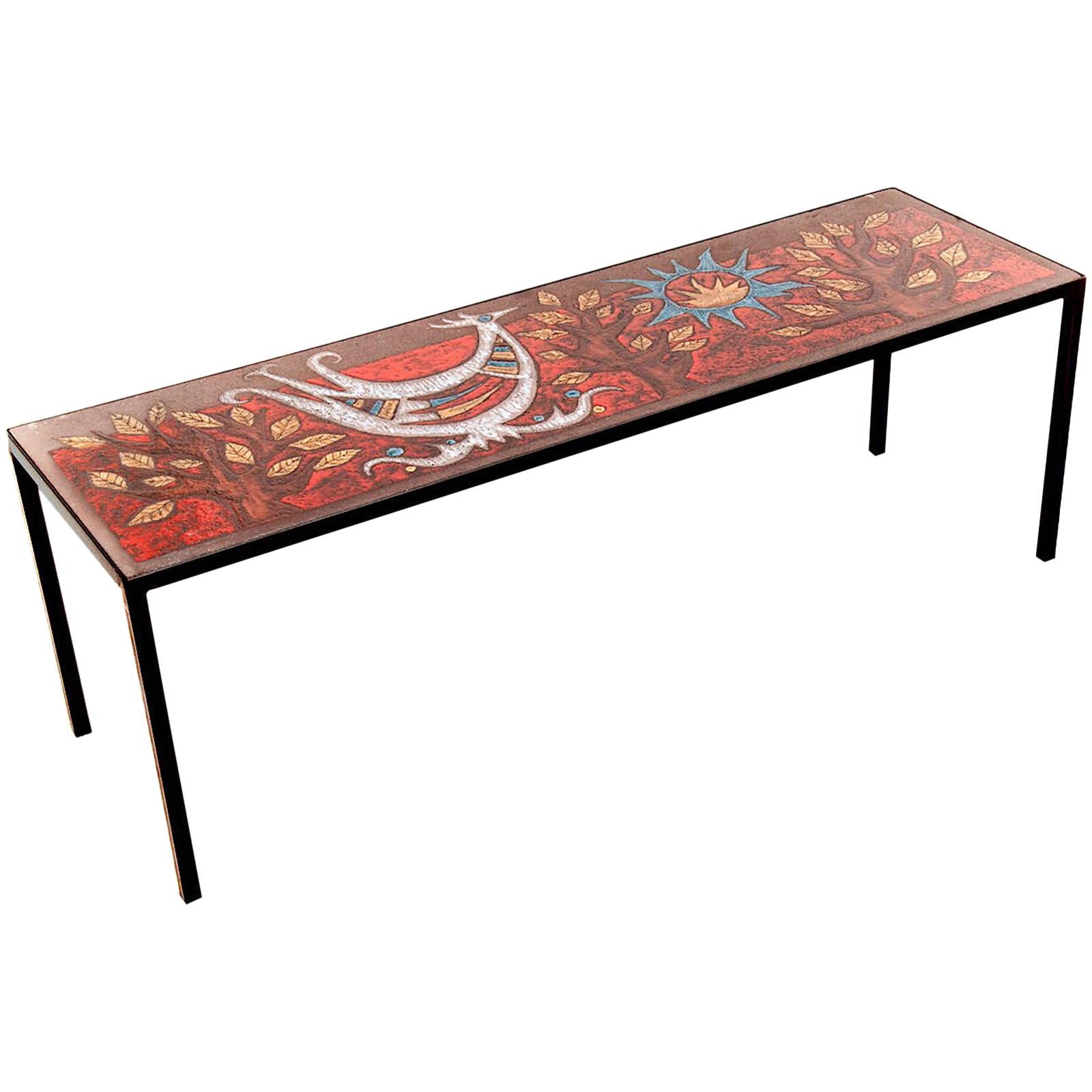 Ceramic French Riviera Vallauris Coffe Table by Jean Jaffeux on Java Panel, 1960