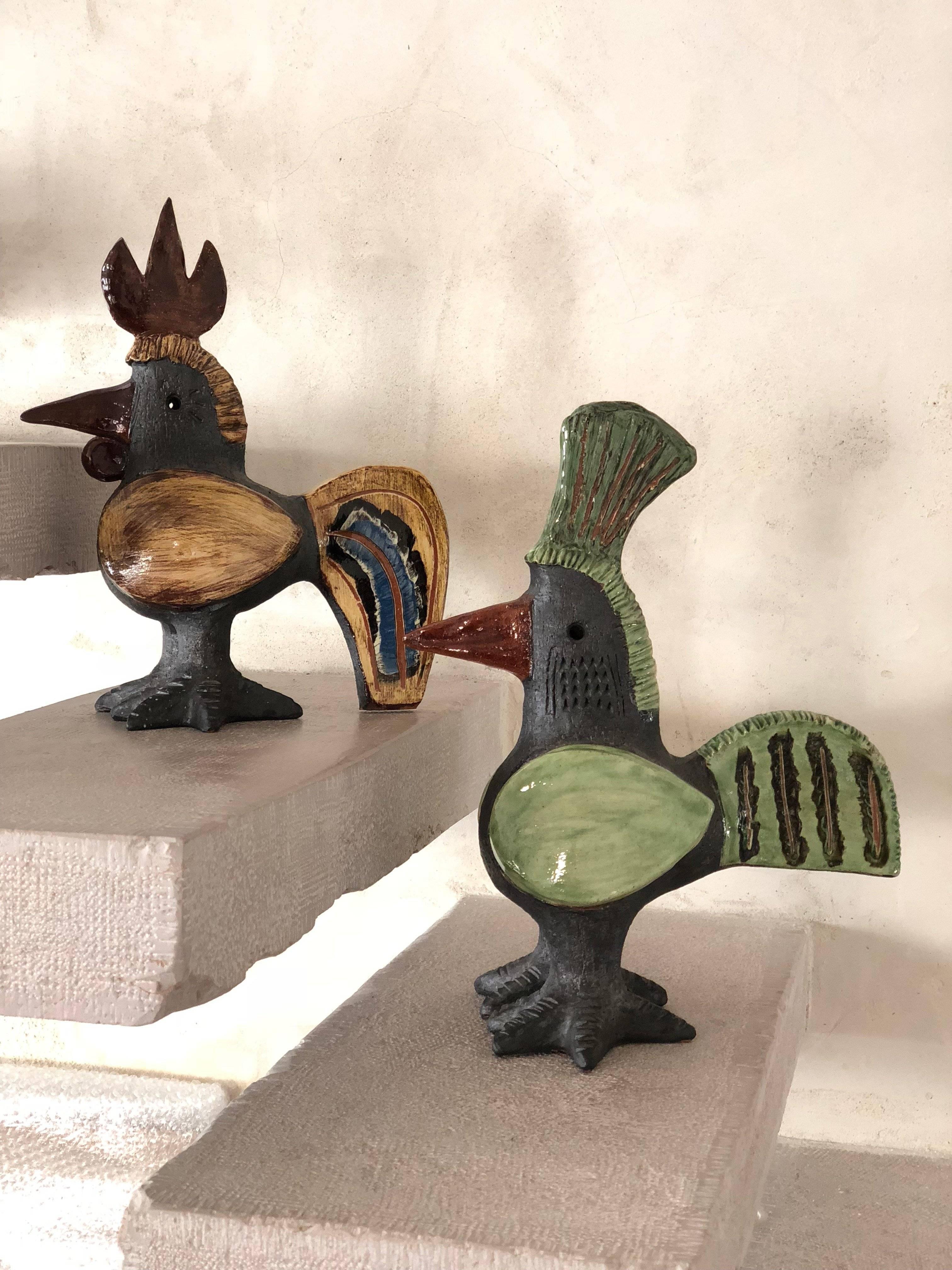 Modern Ceramic French Rooster Sculpture by Dominique Pouchain, circa 1990s