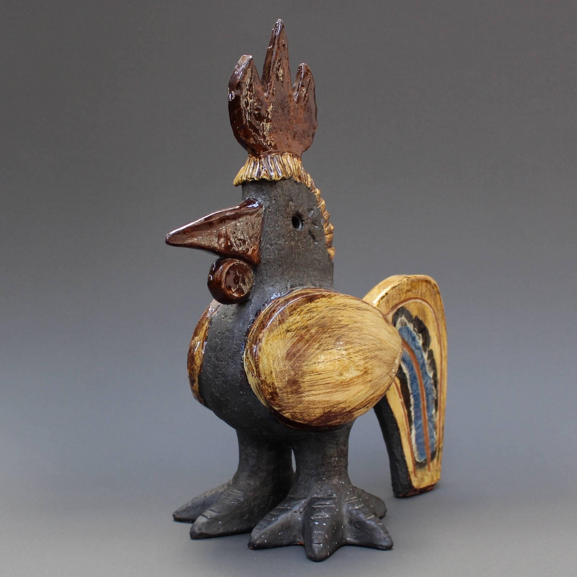 Glazed Ceramic French Rooster Sculpture by Dominique Pouchain, circa 1990s