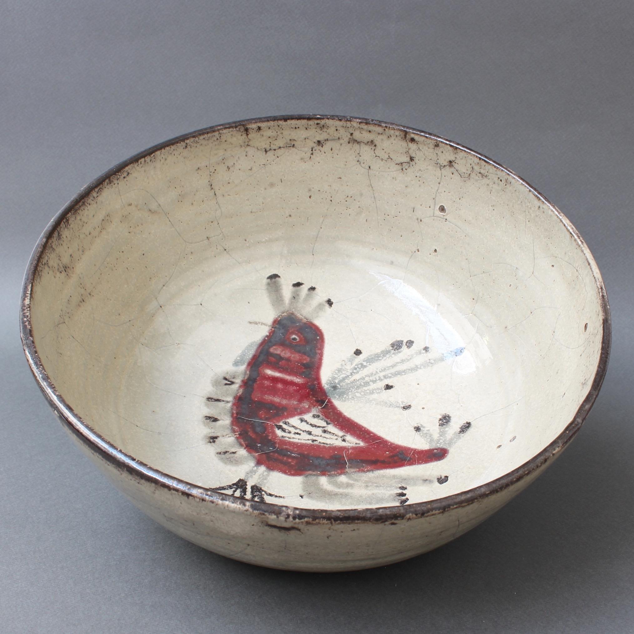 Hand-Painted 'Ceramic French Rooster Motif Bowl' by Gustave Reynaud - Le Mûrier, circa 1950s