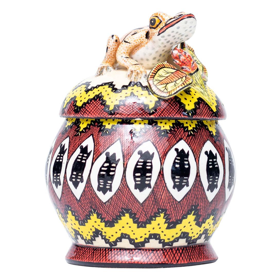 Hand-Painted Ceramic Frog Jewelry Box  , hand made in South Africa For Sale