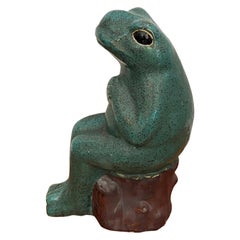 Retro Ceramic Frog Sitting on a Trunk, r Jerome Massier Style, 1960s