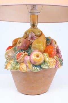 Ceramic Fruit basket table lamp Capodimonte Italy 1980s
