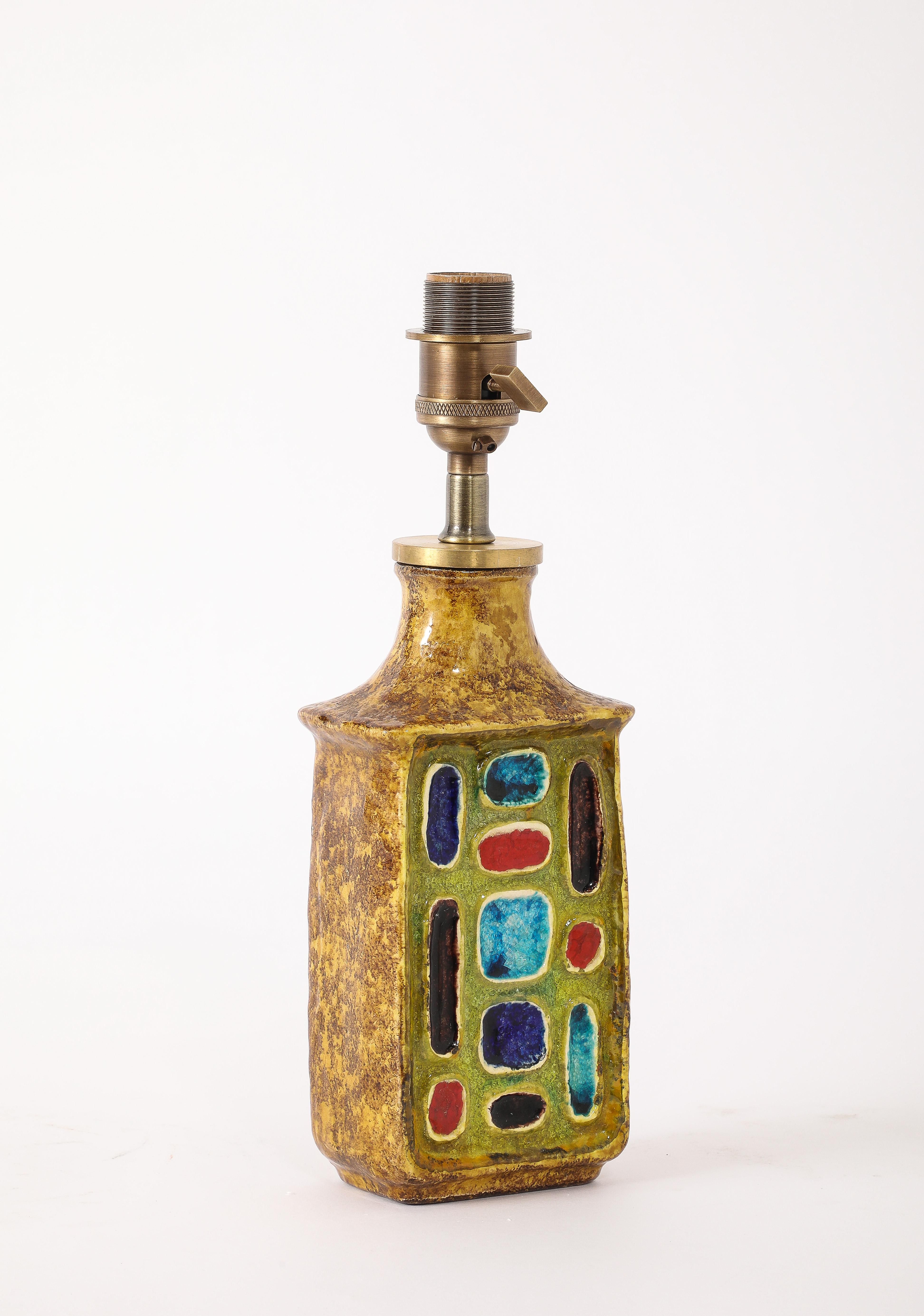 Lampe de table en céramique et verre fusionné, France, années 1960 en vente 4