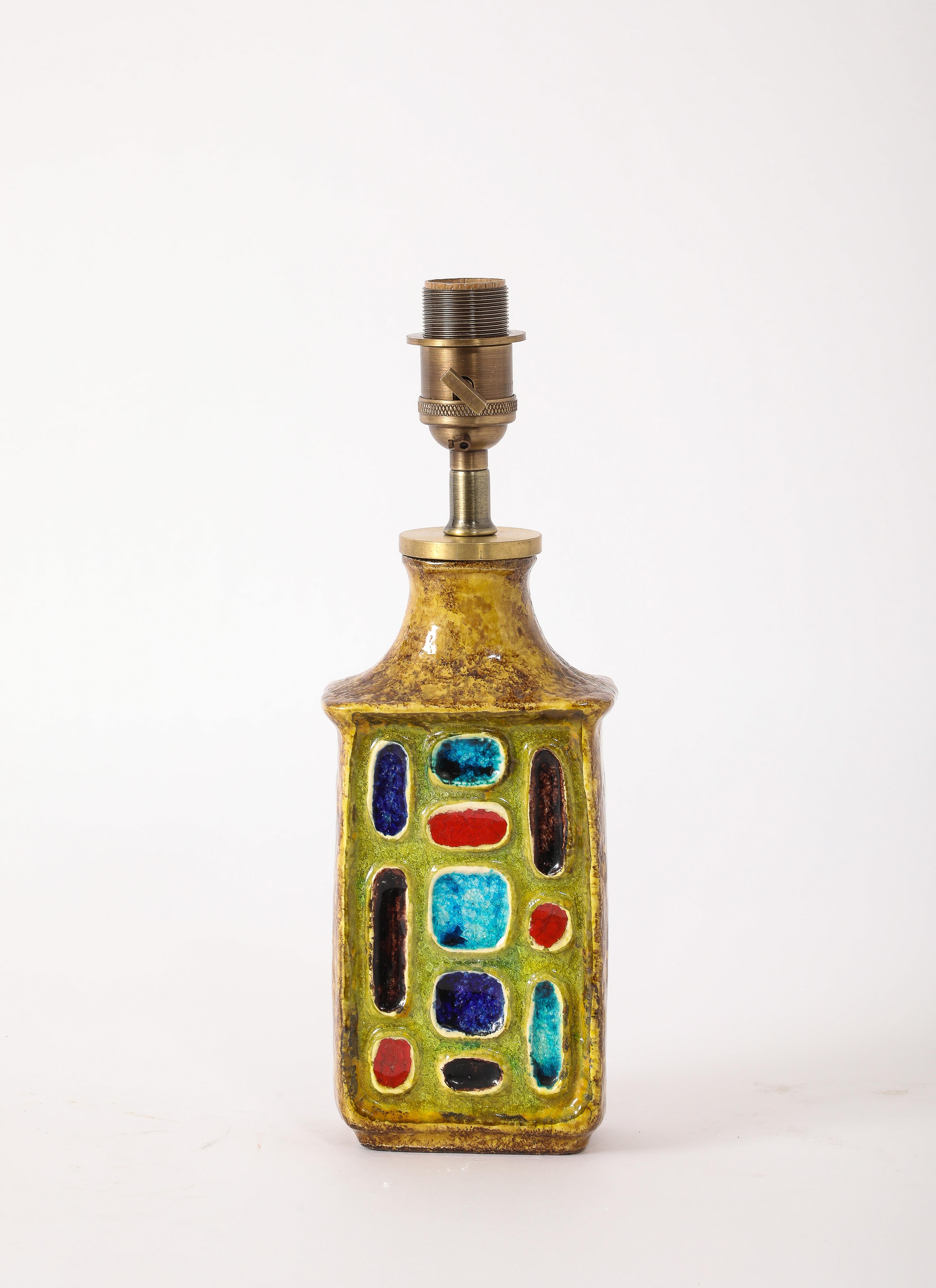 20ième siècle Lampe de table en céramique et verre fusionné, France, années 1960 en vente