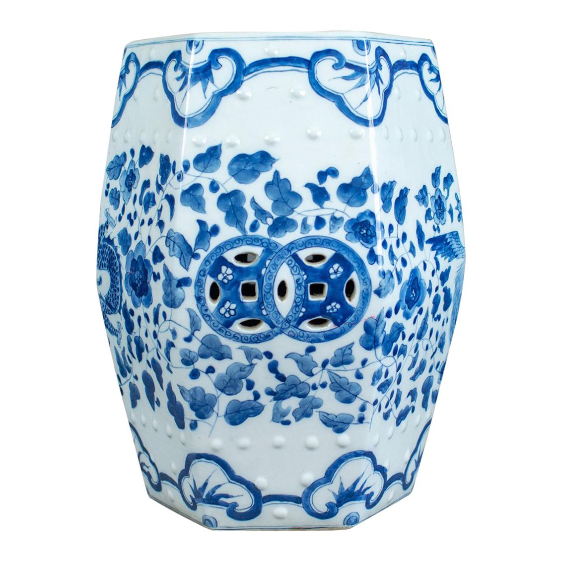 Ceramic Garden Stool, Chinese, Blue & White, Seat, Plant Stand, 20th Century