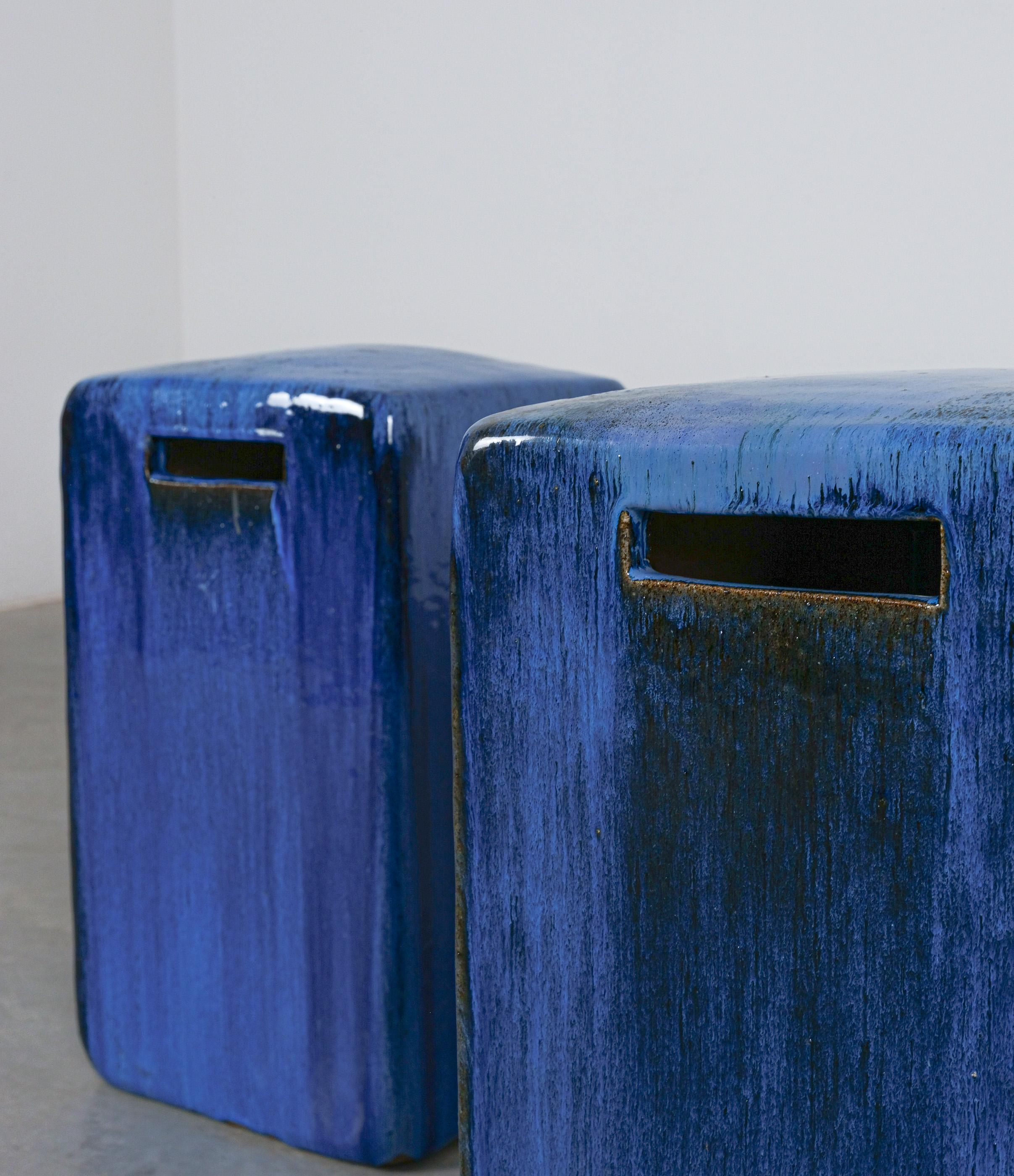 Ceramic Garden Stools Blue Glazed, Italy, circa 1980 In Good Condition For Sale In Vienna, AT