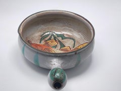 Ceramic Garniture or Vide Poche, Green and Orange Decor Pattern, France 1960