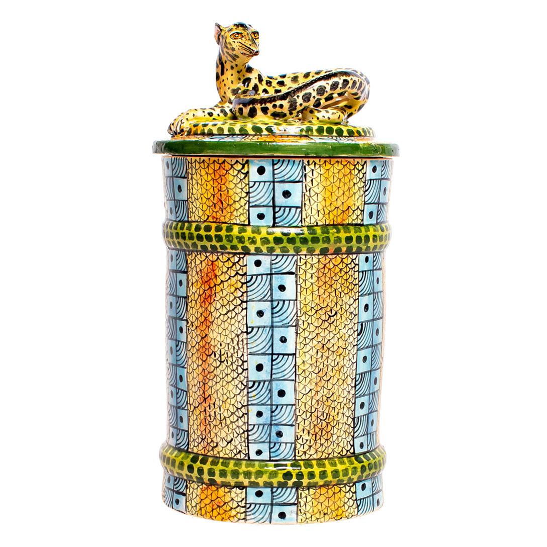 Modern Ceramic Genet Cat Cookie Jar Hand Made In South Africa For Sale