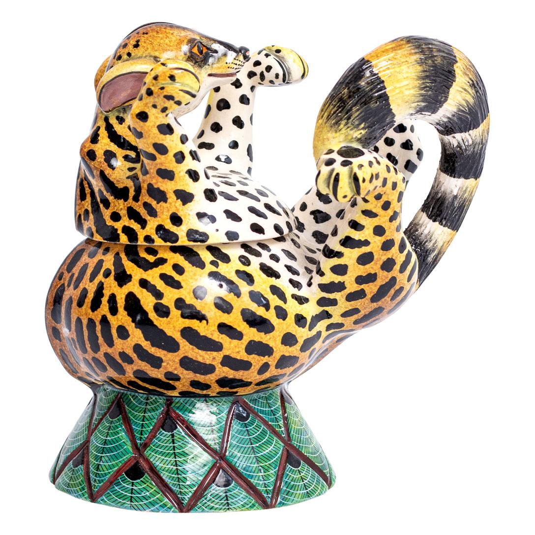South African Ceramic  Genet Cat Jewelry  Box  , hand made in South Africa For Sale