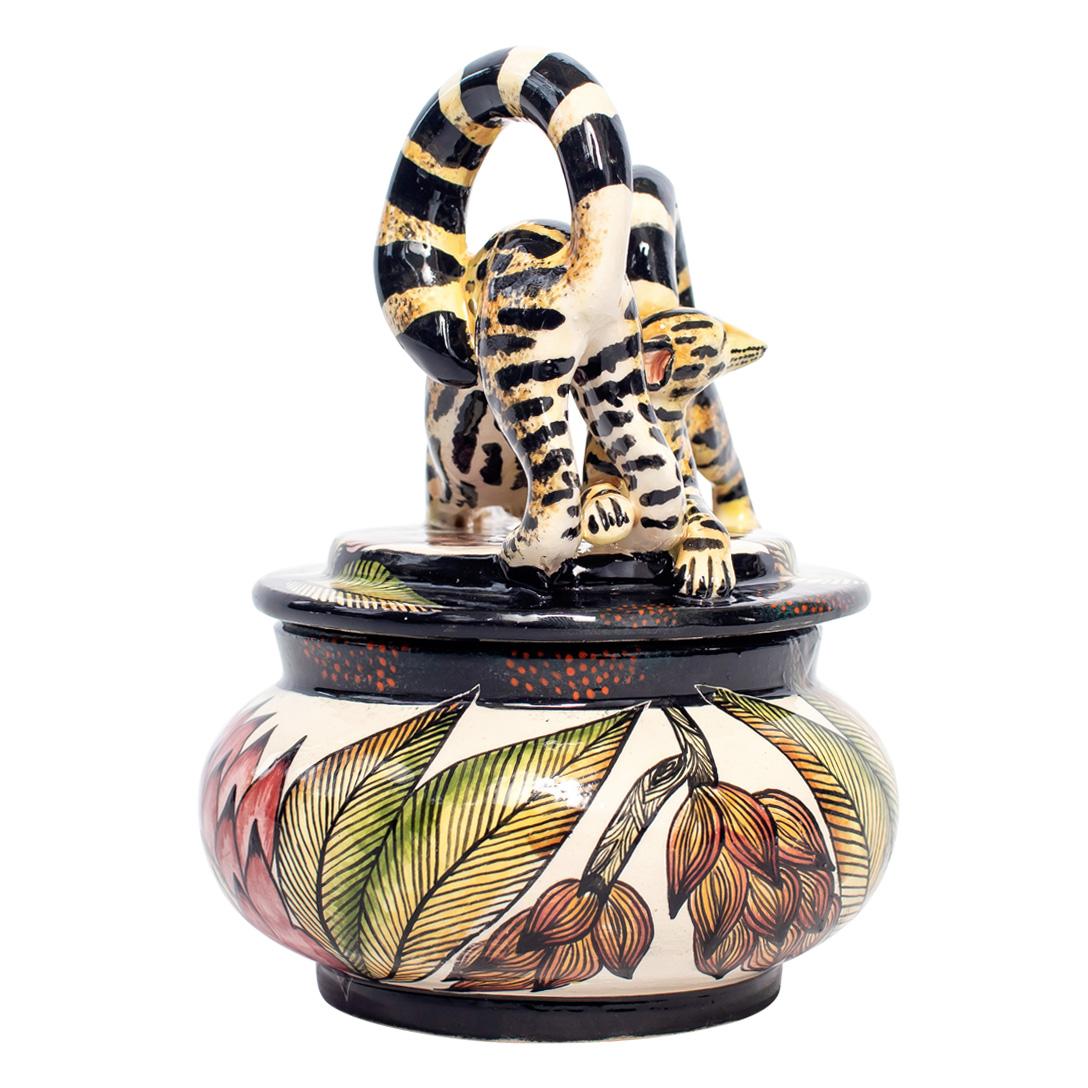 South African Ceramic  Genet Cat  Jewelry Box  , hand made in South Africa For Sale