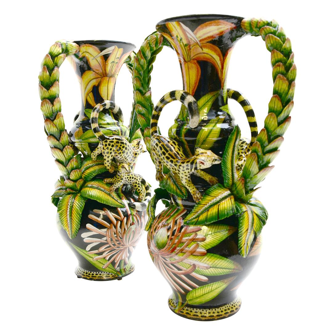 Modern Ceramic Genet Cat Vase Pair , hand made in South Africa