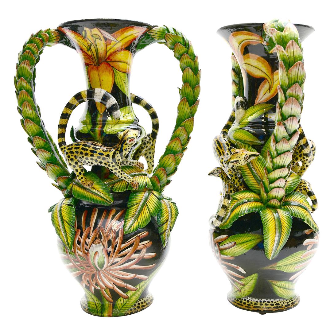 Contemporary Ceramic Genet Cat Vase Pair , hand made in South Africa