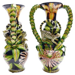 Ceramic Genet Cat Vase Pair , hand made in South Africa