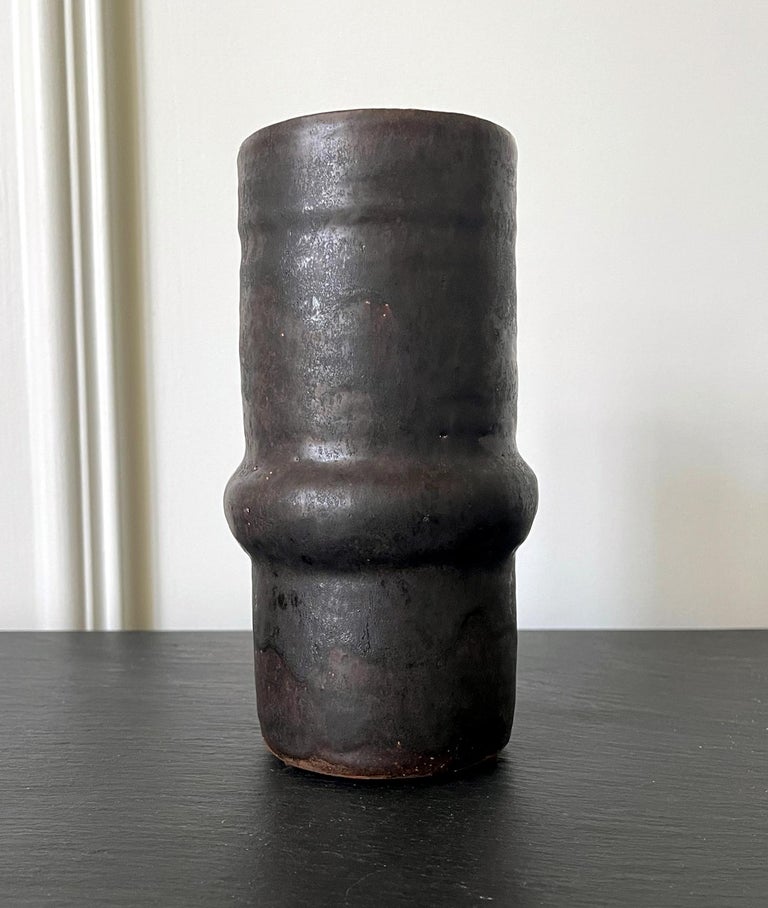 American Ceramic Geometrical Vase with Black Metallic Glaze Beatrice Wood For Sale