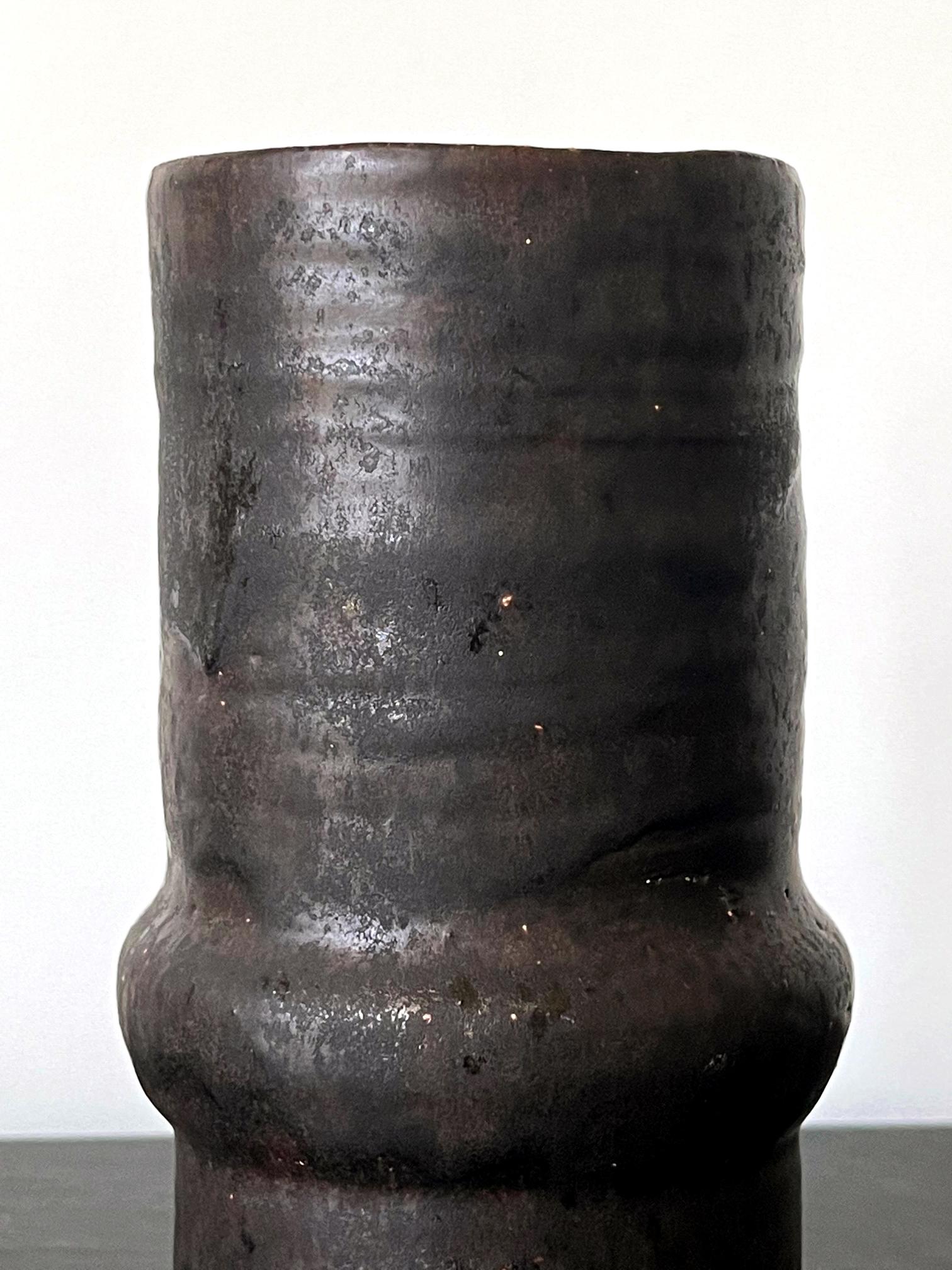 Ceramic Geometrical Vase with Black Metallic Glaze Beatrice Wood In Good Condition For Sale In Atlanta, GA