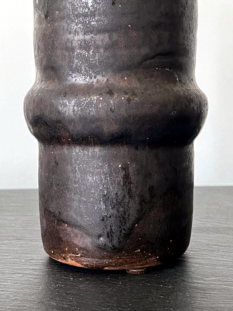 20th Century Ceramic Geometrical Vase with Black Metallic Glaze Beatrice Wood For Sale