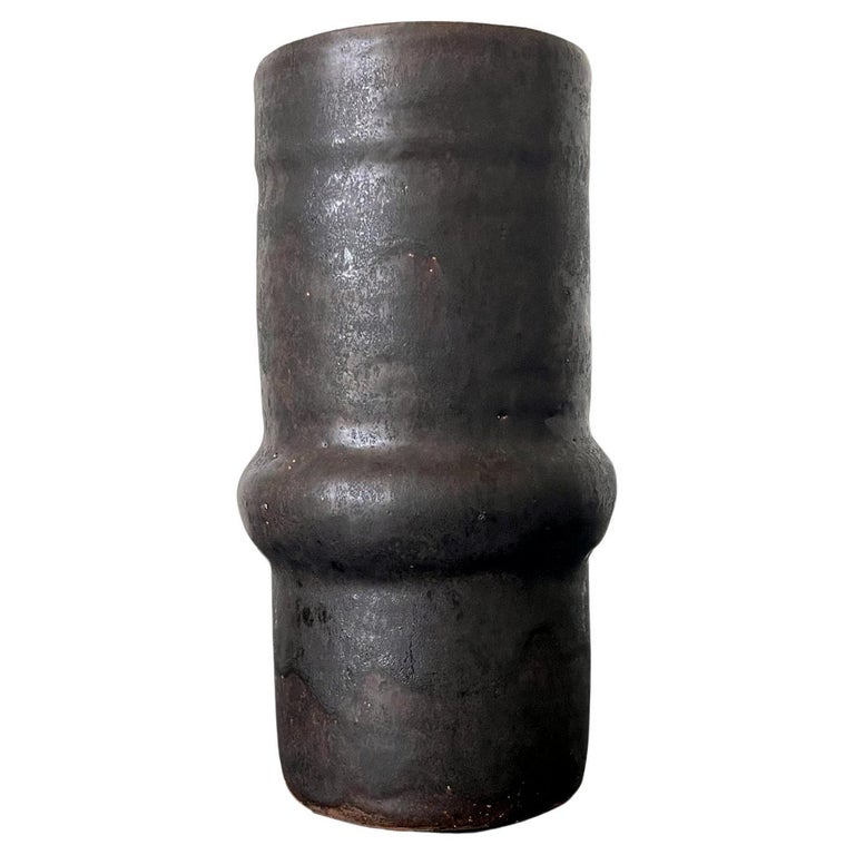 Ceramic Geometrical Vase with Black Metallic Glaze Beatrice Wood For Sale