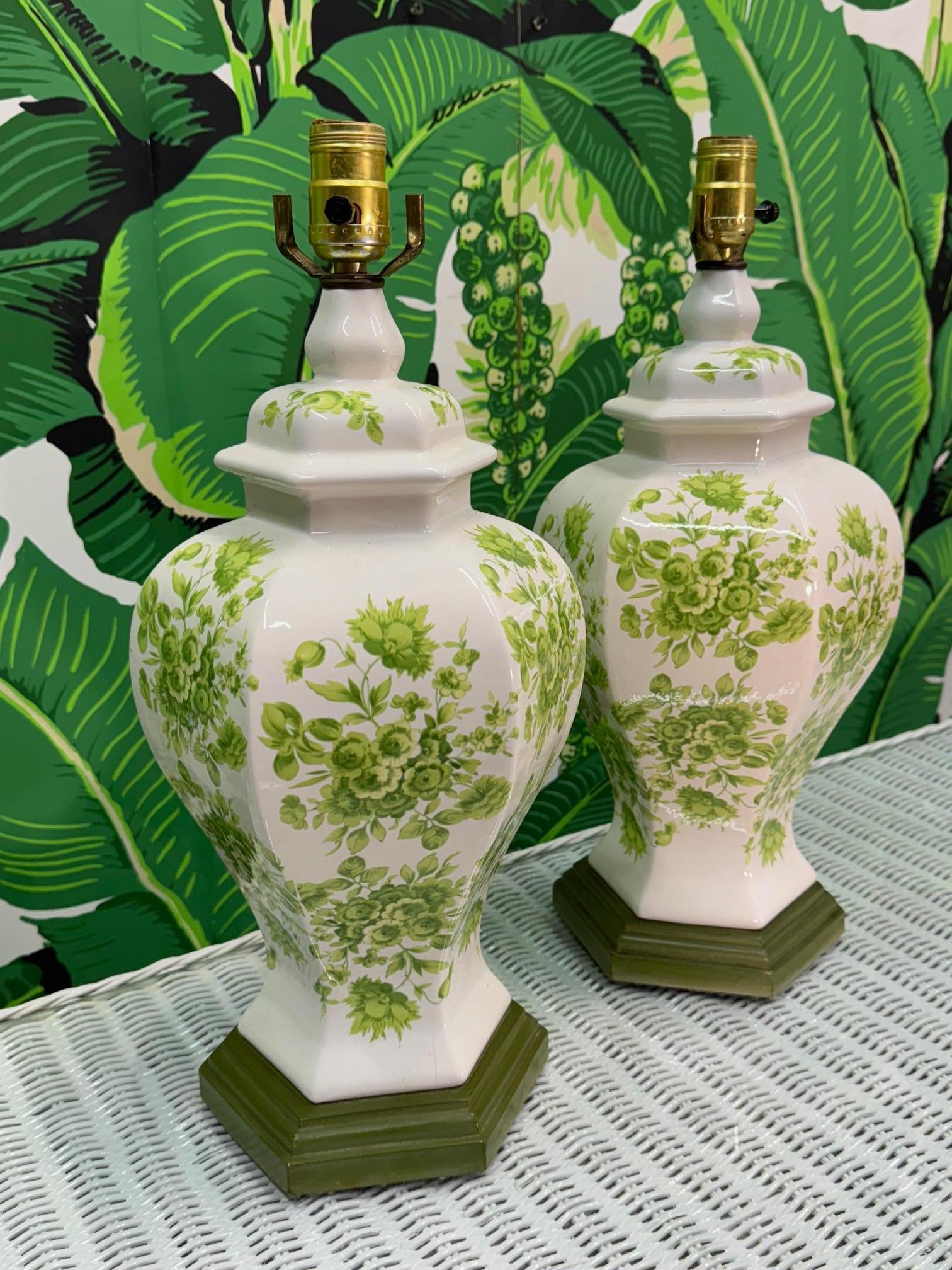 Hollywood Regency Ceramic Ginger Jar Vine Motif Table Lamps For Sale