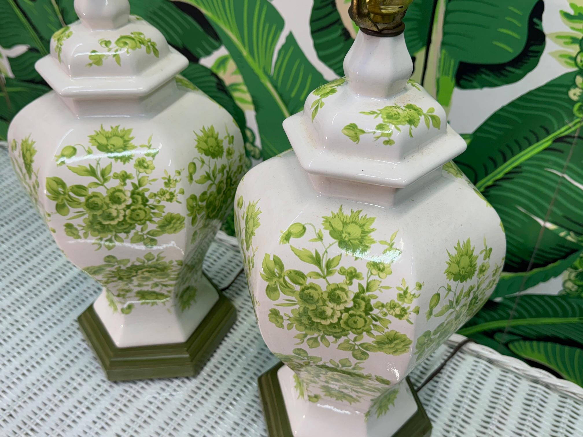 20th Century Ceramic Ginger Jar Vine Motif Table Lamps For Sale