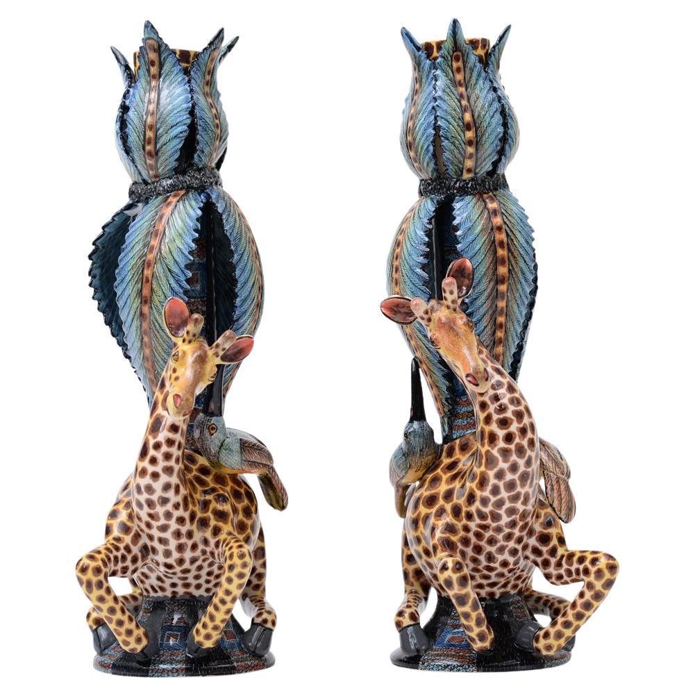 Ceramic Giraffe Candlesticks Hand made in South Africa For Sale at 1stDibs