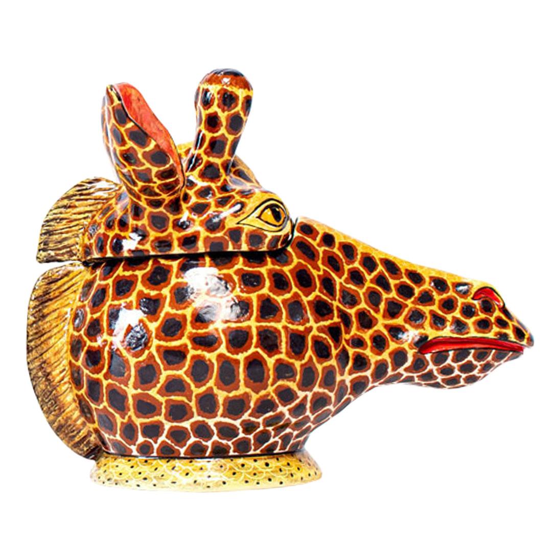 Hand-Painted Ceramic Giraffe Head  Jewelry Box  , hand made in South Africa For Sale