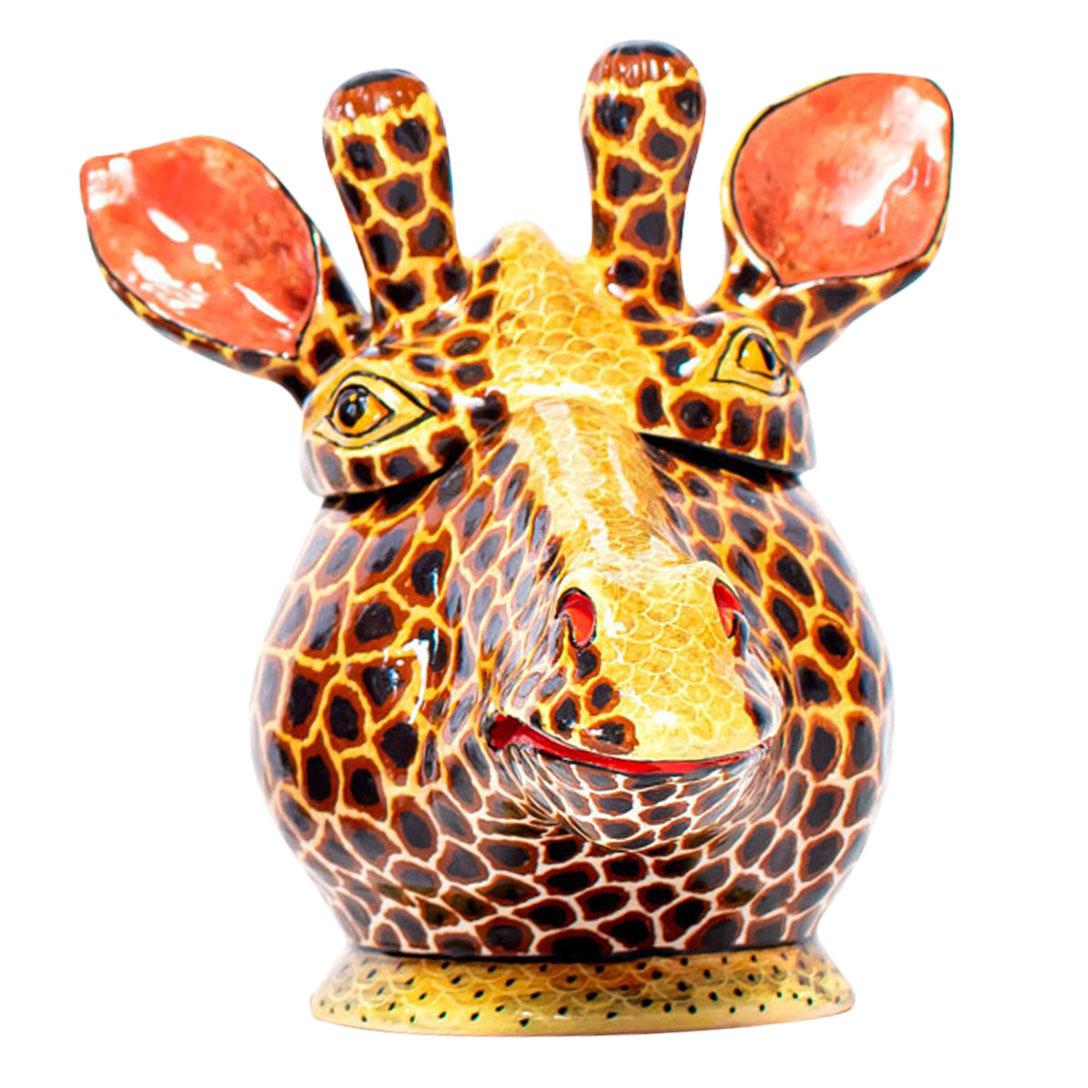 Ceramic Giraffe Head  Jewelry Box  , hand made in South Africa In Excellent Condition For Sale In North Miami, FL