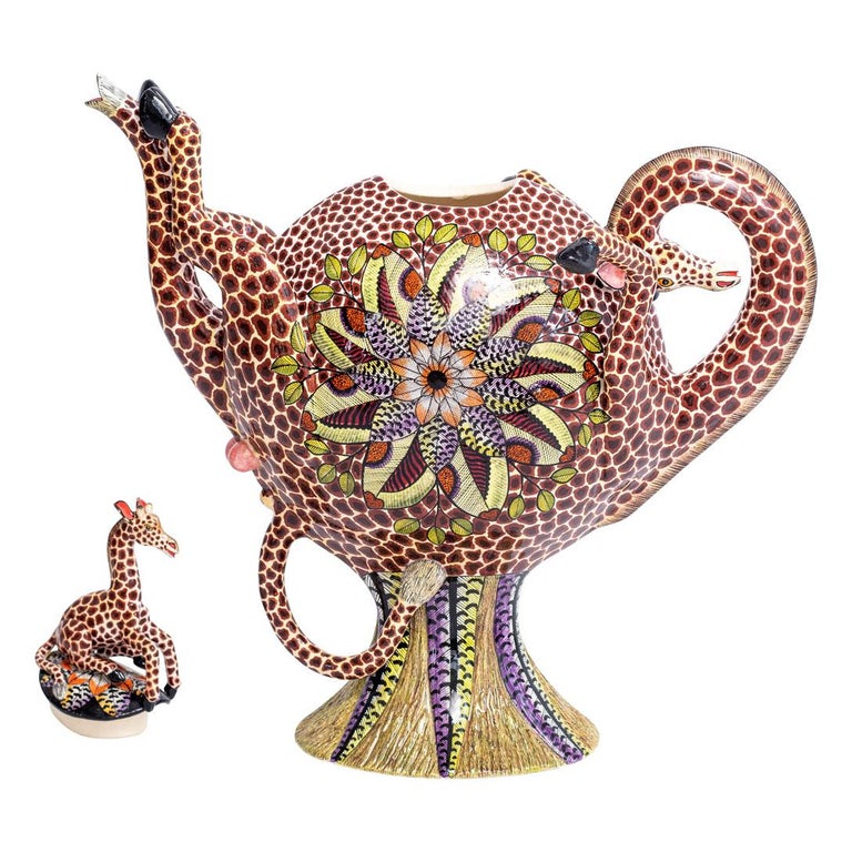 Ceramic Giraffe Teapot hand made in South Africa at 1stDibs