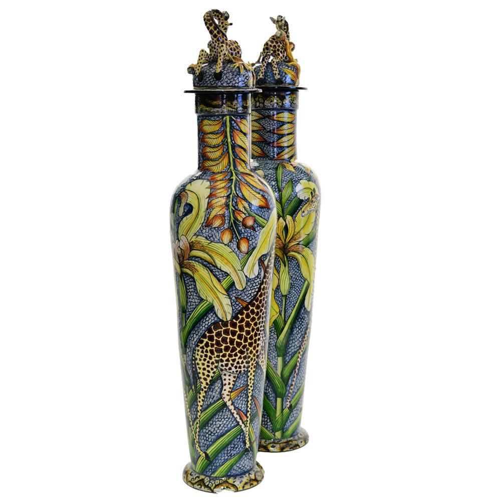 Modern Ceramic Giraffe Urn Pair , hand made in South Africa