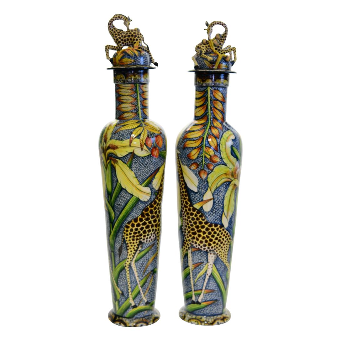 Fired Ceramic Giraffe Urn Pair , hand made in South Africa