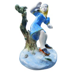 Ceramic girl with squirrel Ronzan style - Lenci - Essevi