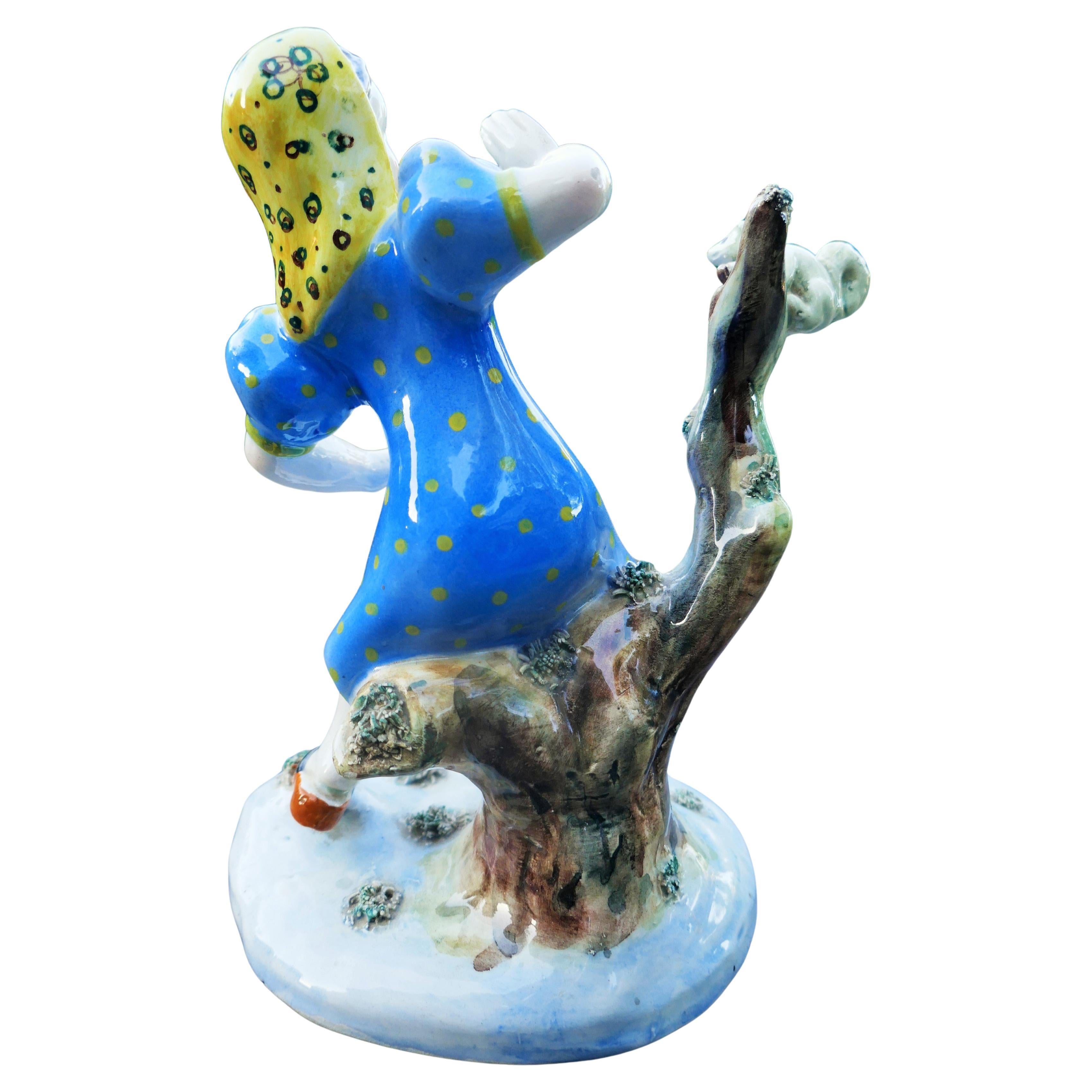 Moderne Ceramic girl with squirrel Ronzan style - Lenci - Essevi en vente
