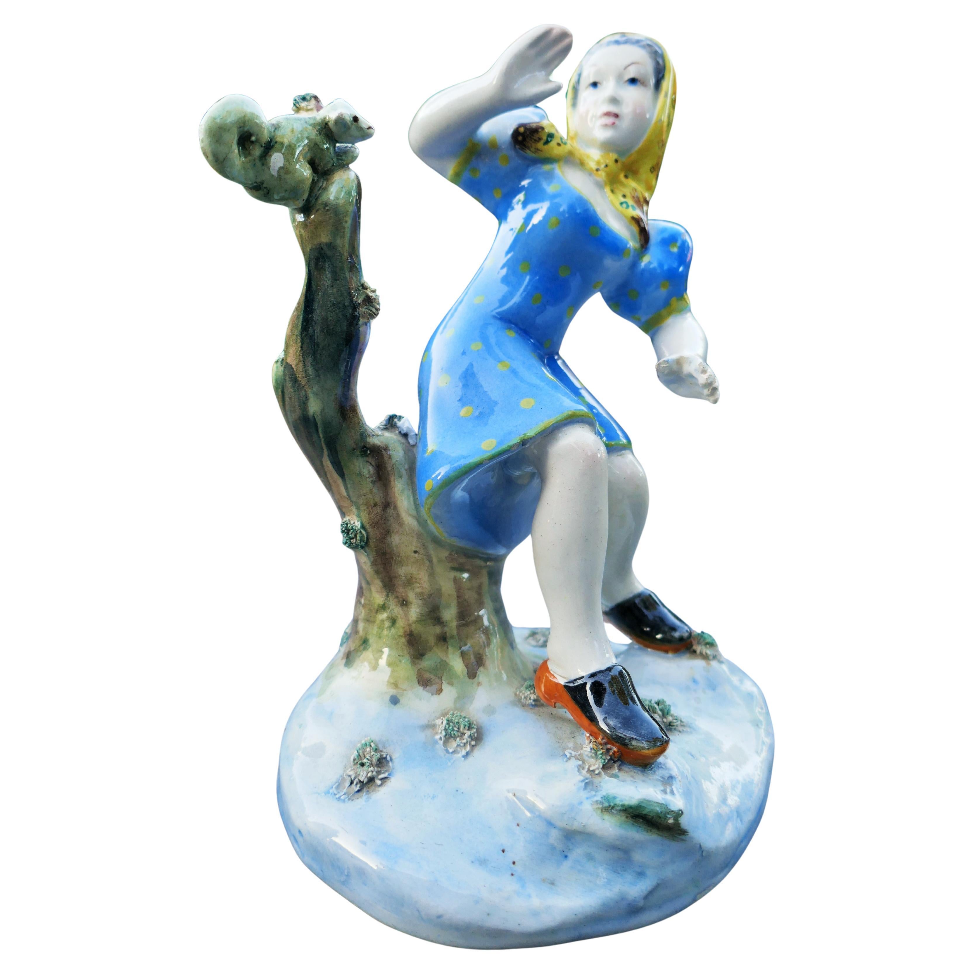 Fait main Ceramic girl with squirrel Ronzan style - Lenci - Essevi en vente