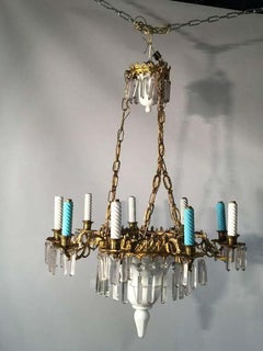 Ceramic, Glass and Brass Chandelier, circa 1900