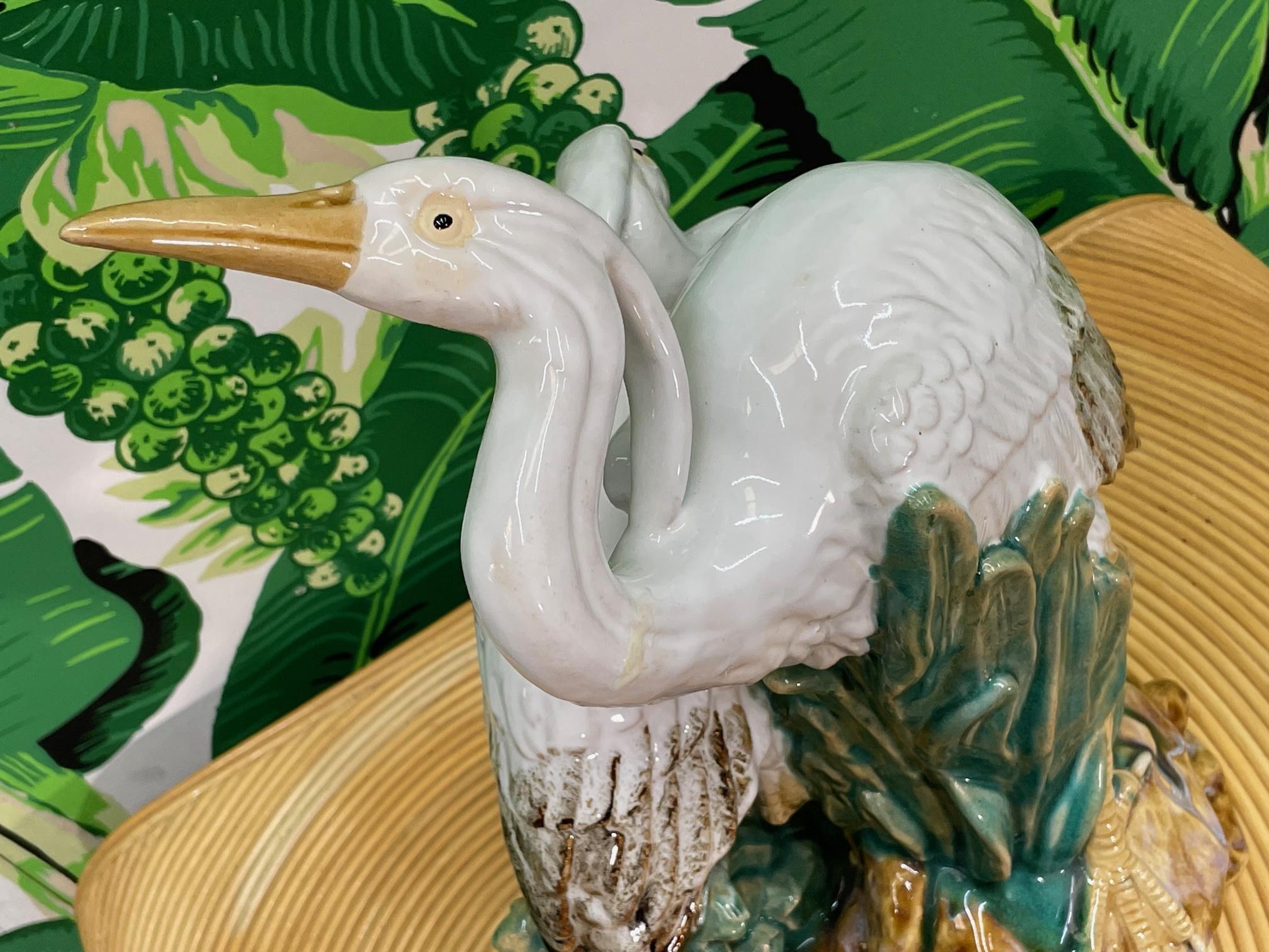 20th Century Ceramic Glazed Egret Statue
