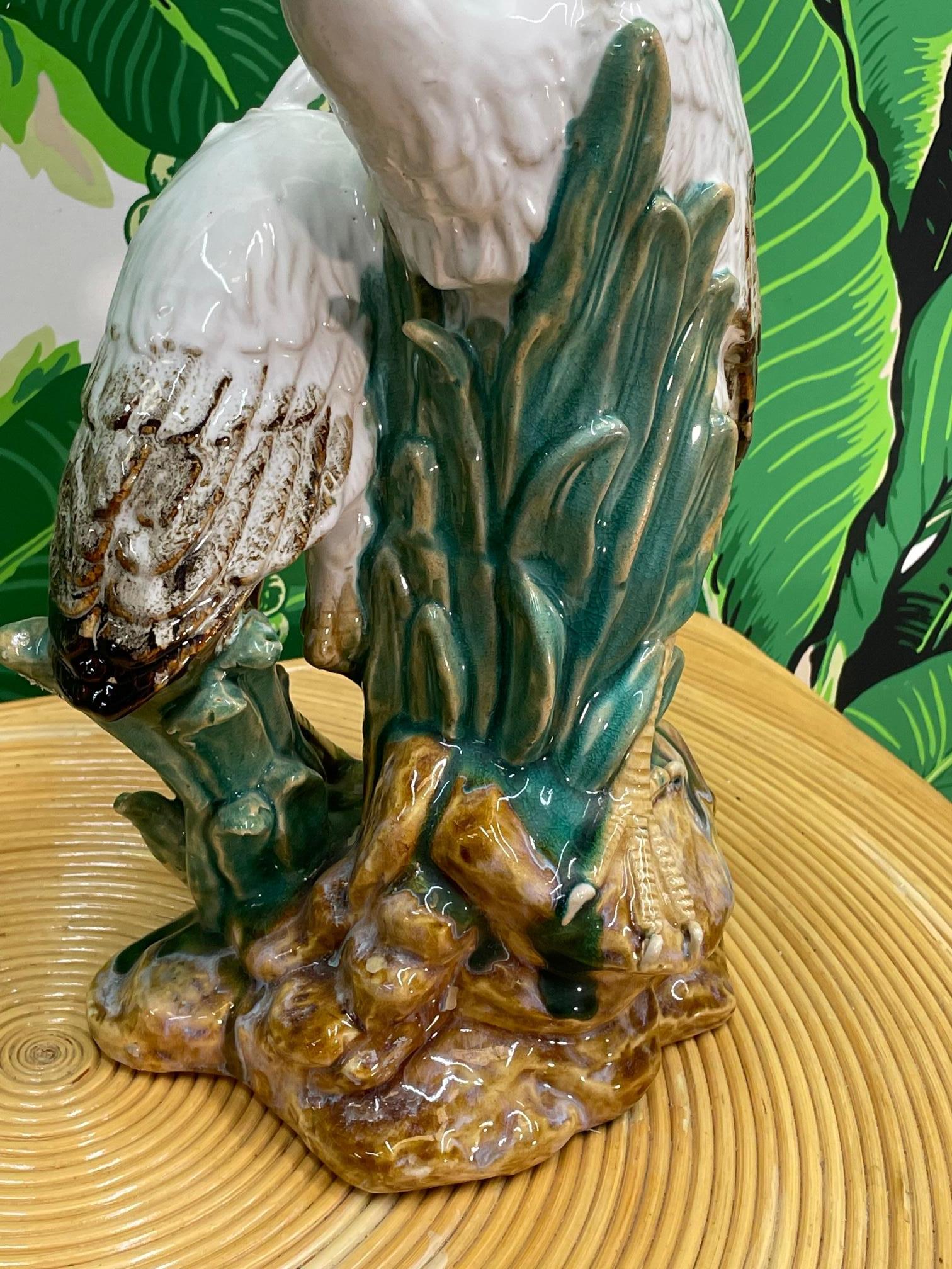 Ceramic Glazed Egret Statue 3