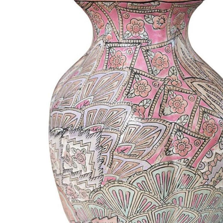 Vase en céramique émaillée Famille Rose à motif de points de flamme Chinoiserie en vente 1