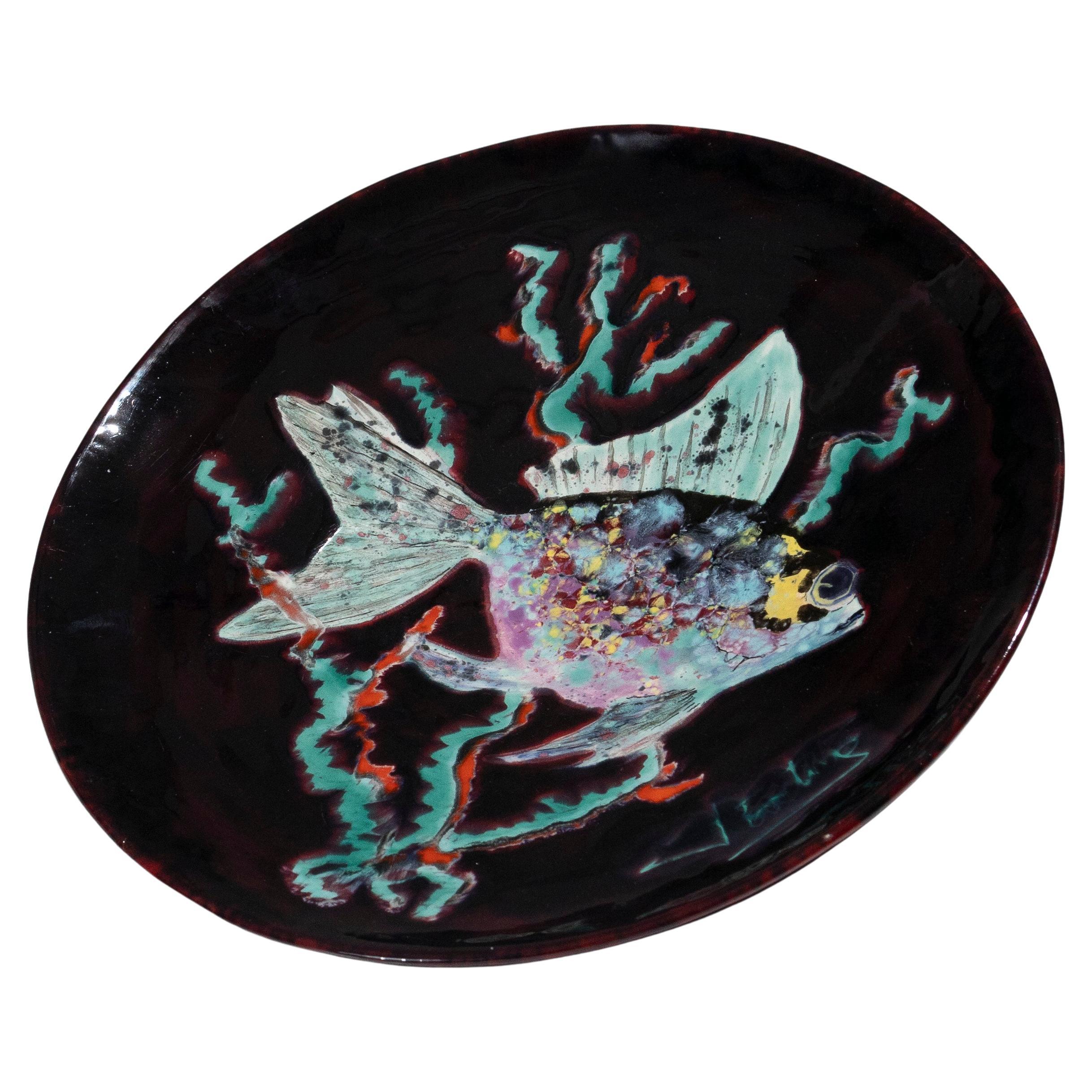 Ceramic glazed fish-shaped bowl, 1950s