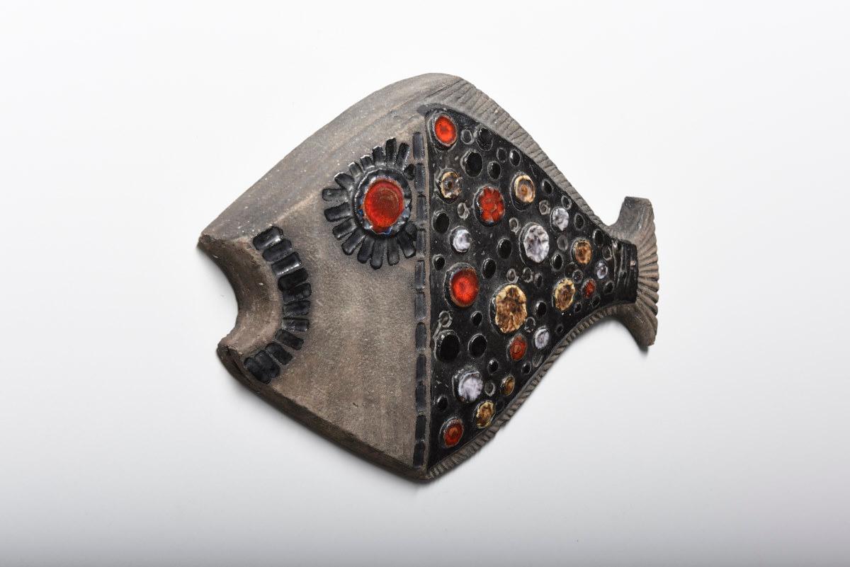 Mid-Century Modern Ceramic Glazed Fish Wall Mounted Sculpture by Perignem, Belgium For Sale