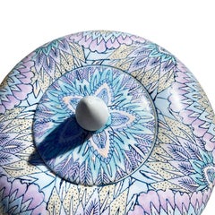 Ceramic Glazed Flame Stitch Ginger Jar with Lid in Purple, Blue and Yellow