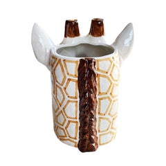 Ceramic Glazed Hand Painted Giraffe Animal Head Vase or Planter