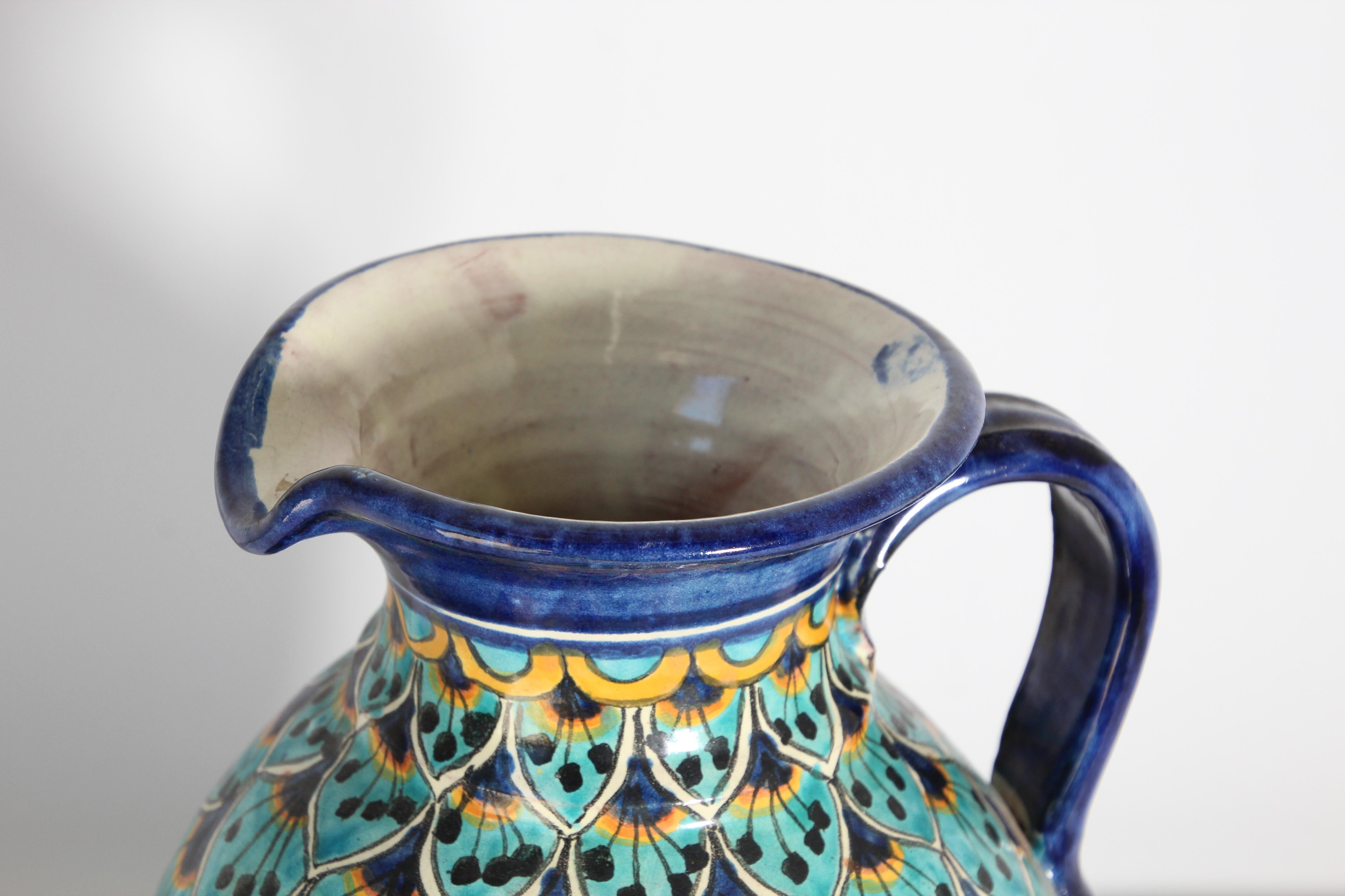 Hand-Crafted Ceramic Glazed Talavera Moorish Pitcher Vase Handcrafted in Spain