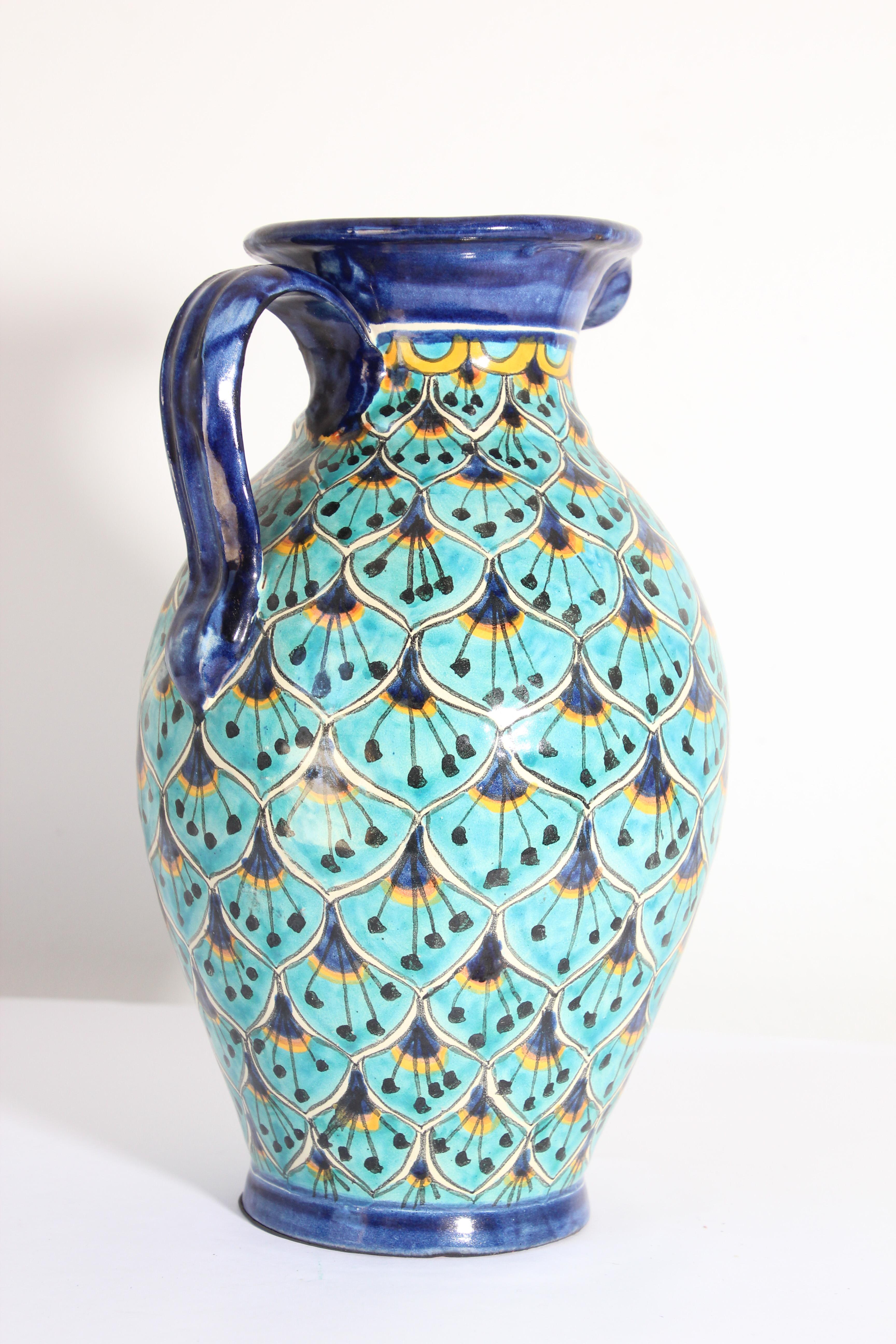 Ceramic Glazed Talavera Moorish Pitcher Vase Handcrafted in Spain 1