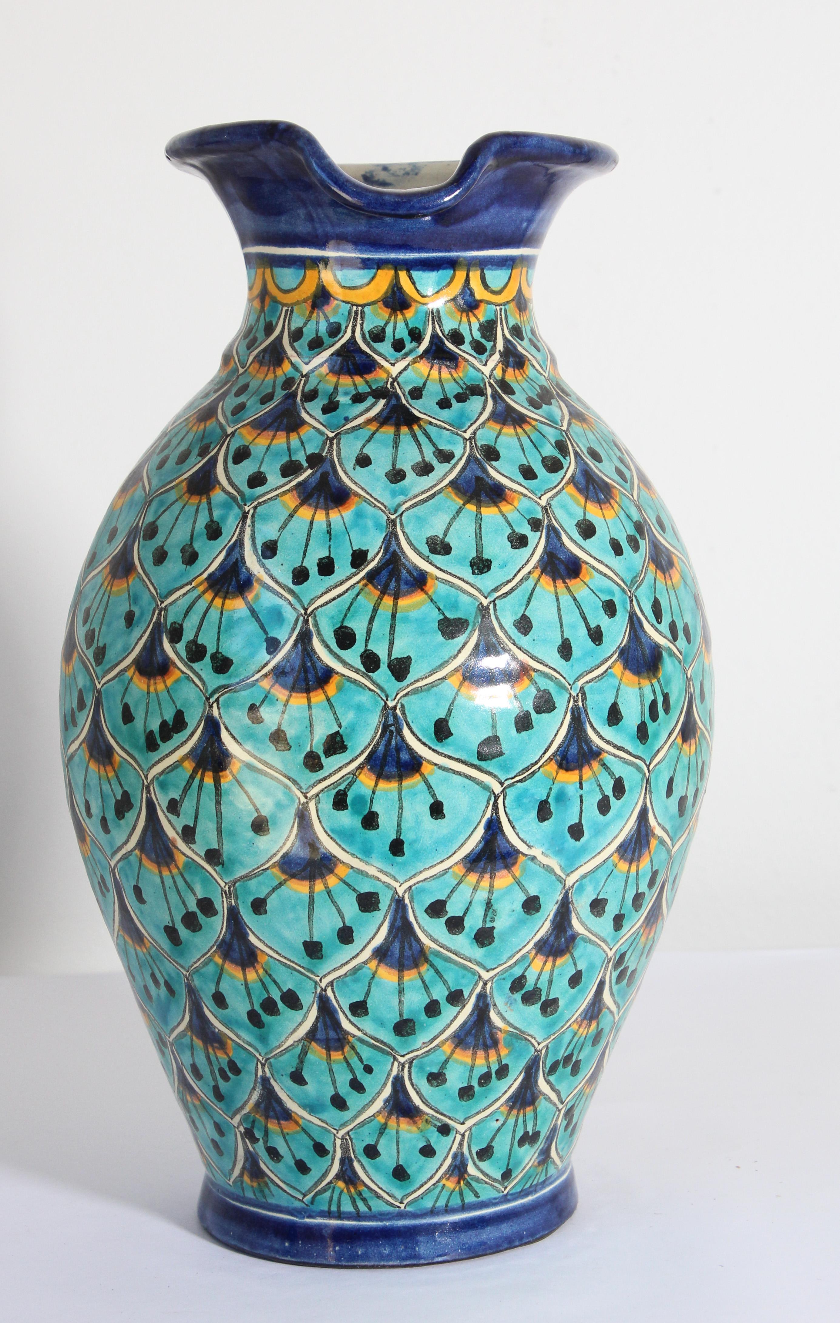Ceramic Glazed Talavera Moorish Pitcher Vase Handcrafted in Spain 2