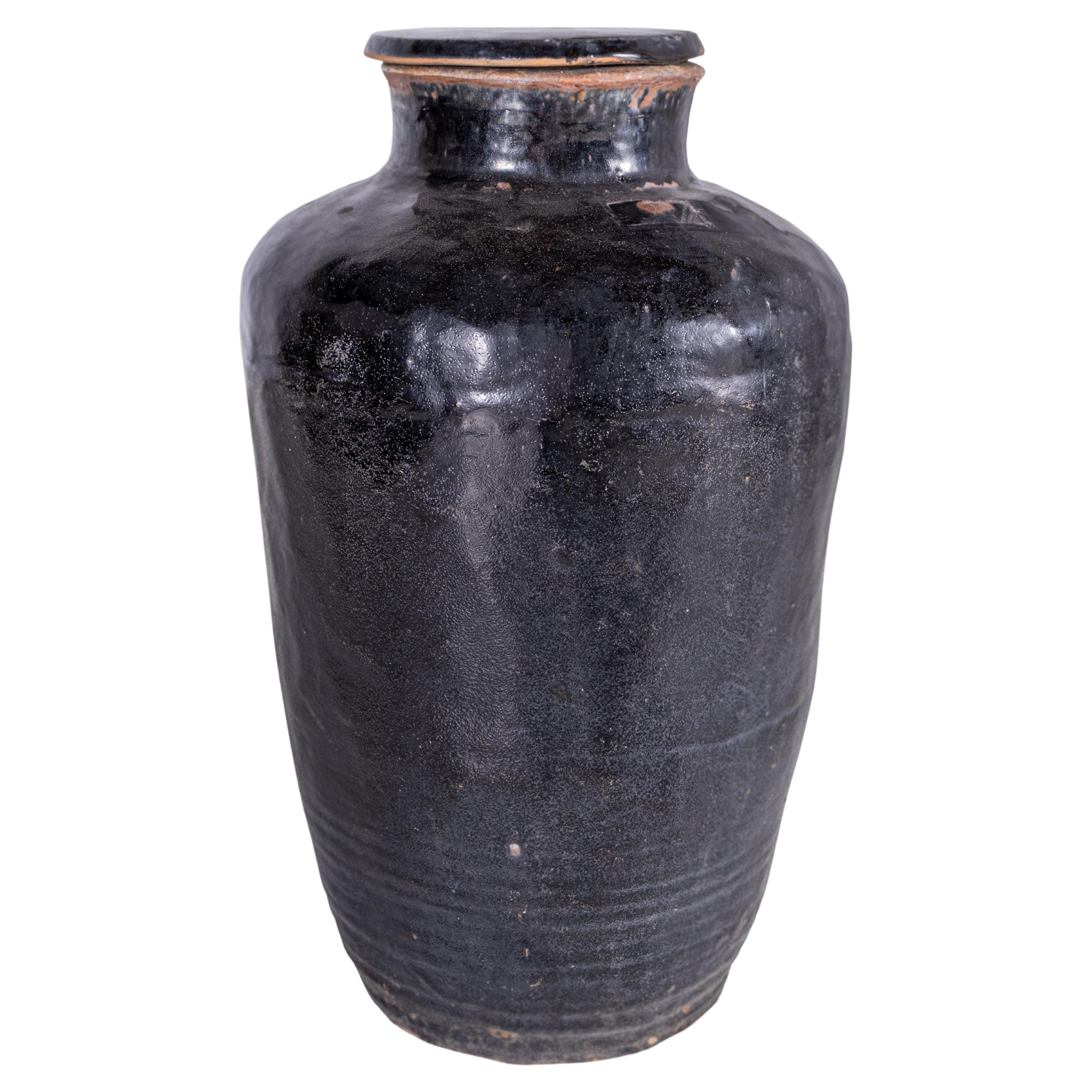 Ceramic Glazed Storage Jar with Lid For Sale