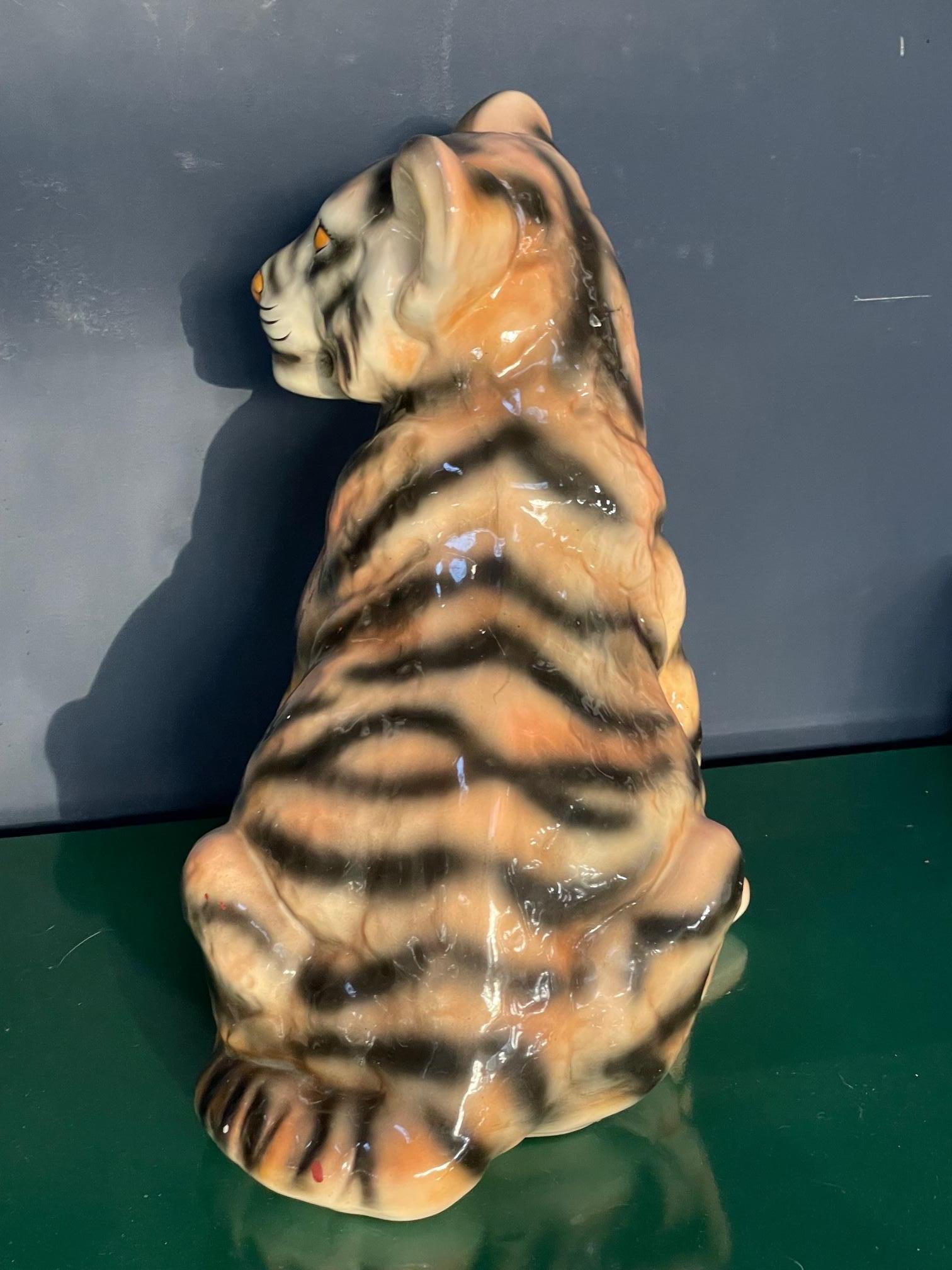 Ceramic Glazed Tiger Cub Statue In Good Condition For Sale In Jacksonville, FL